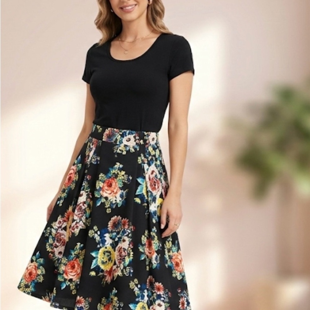 JASONMAXWELL VINTAGE SKIRT WITH PAINTERLY FLORAL DESIGN. GOOD CONDITION.